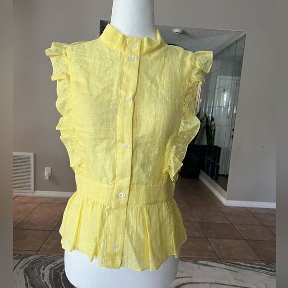 Sandro Backless Ruffled Top Sleeveless Yellow - M - Picture 5 of 15